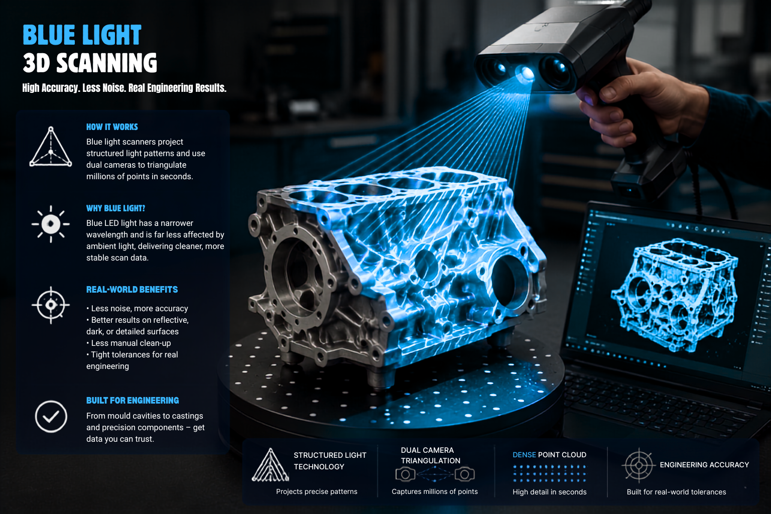 3D scanning technology using blue light structured scanning for accurate 3D measurement